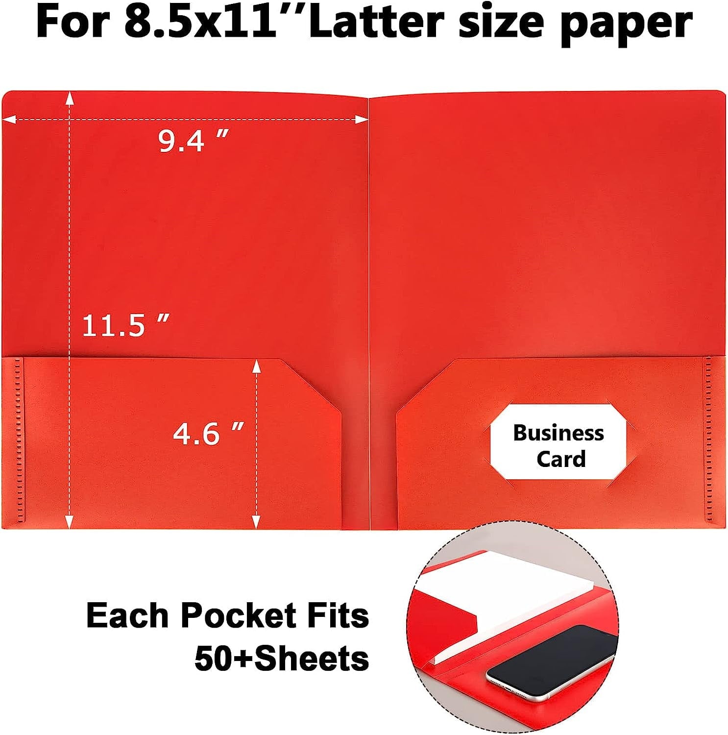 Futhstar Plastic Folders with Pockets, 6 Color Heavy Duty Two Pocket Folder Business Card Holder for Office High School(Multi-color)