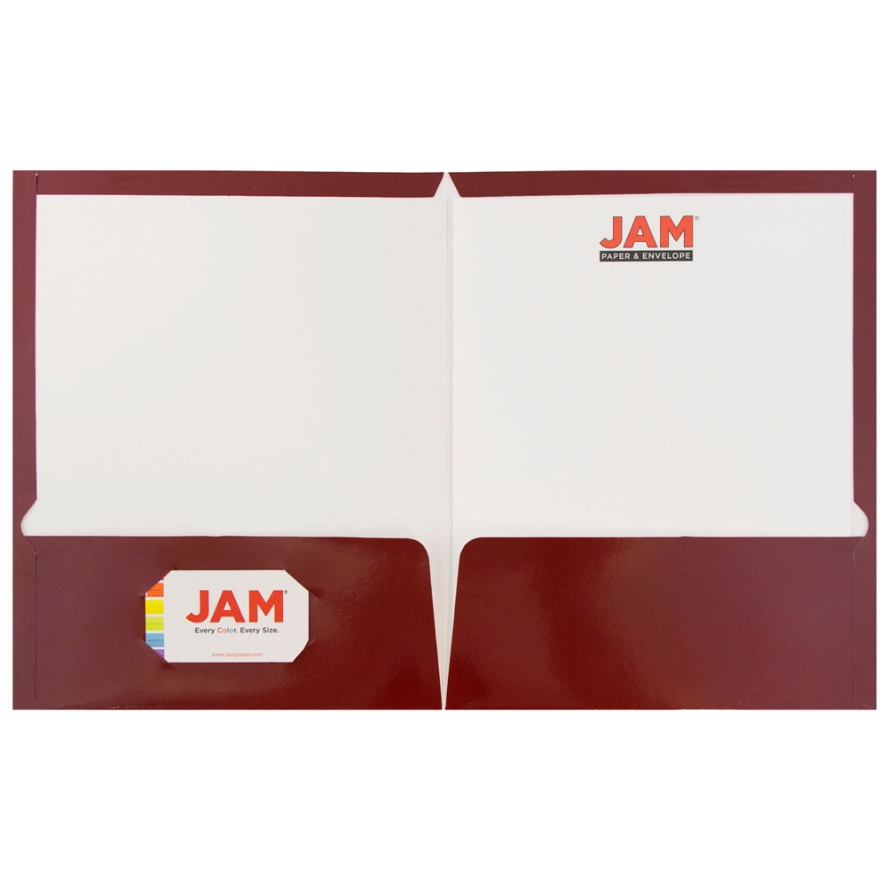 JAM Paper Two Pocket Glossy Presentation Folder, Maroon Red, Sold Individually