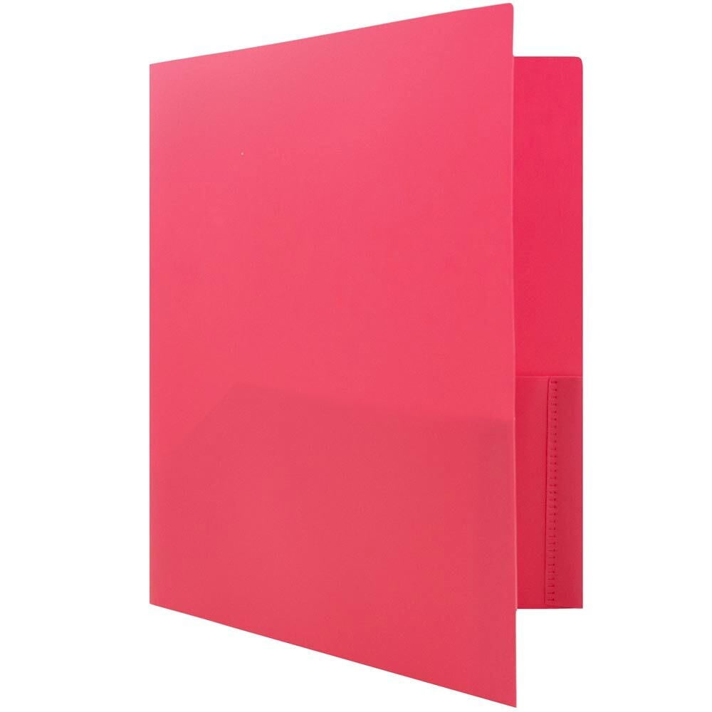 JAM Paper Plastic 2 Pocket School POP Folders, Fuchsia Hot Pink, 3/Pack