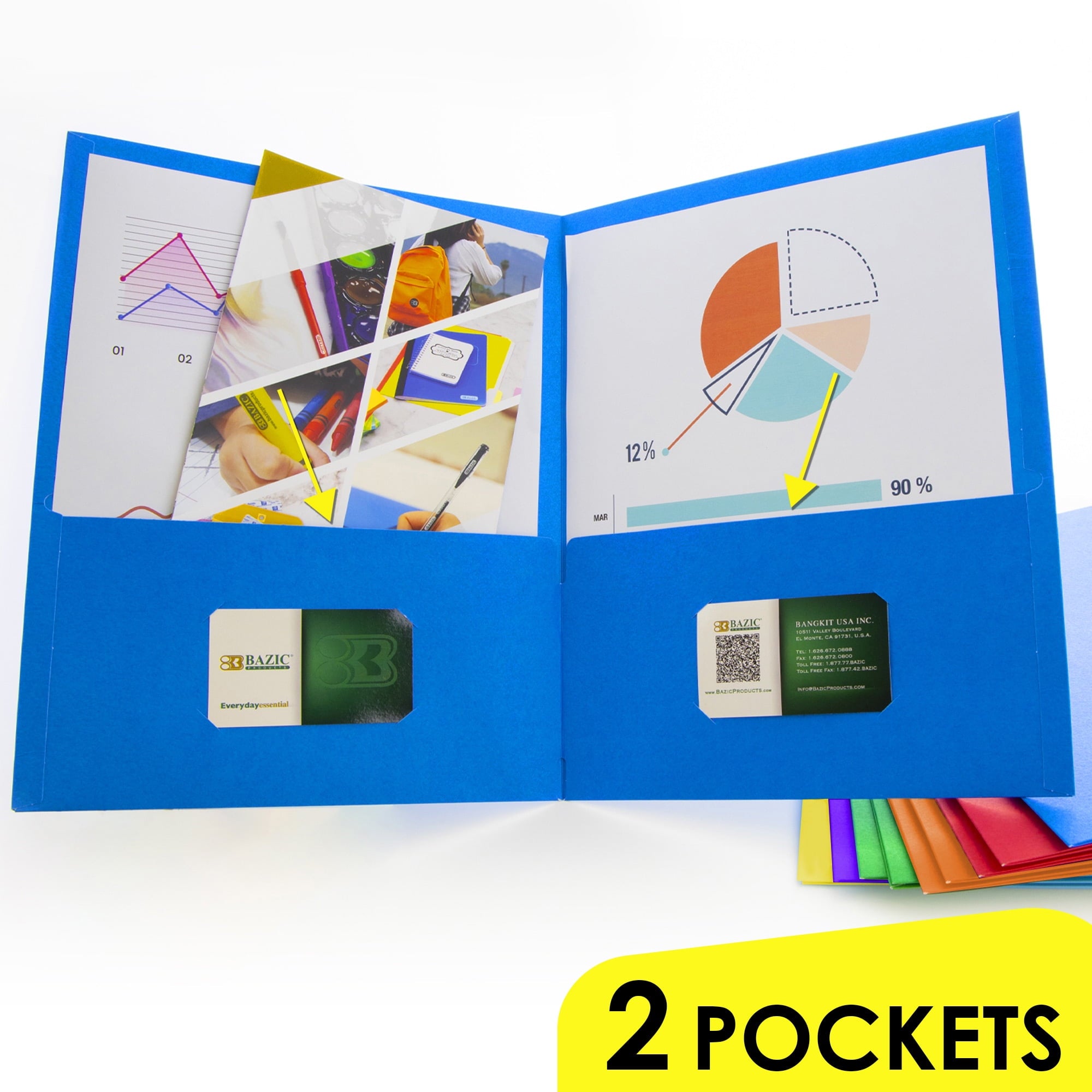 Bazic Products 306001-100 2 Pocket Paper Portfolio, Assorted Colors