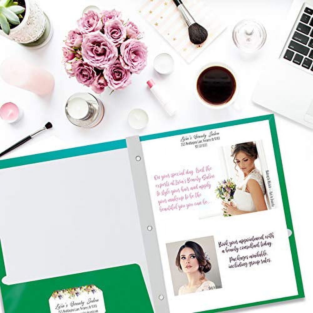 2 Pocket Glossy Green Paper Folders with Prongs, 25 Pack, by Better Office Products, Letter Size, High Gloss Green Paper Portfolios with 3 Metal Prong Fasteners, Box of 25 Glossy Green Folders
