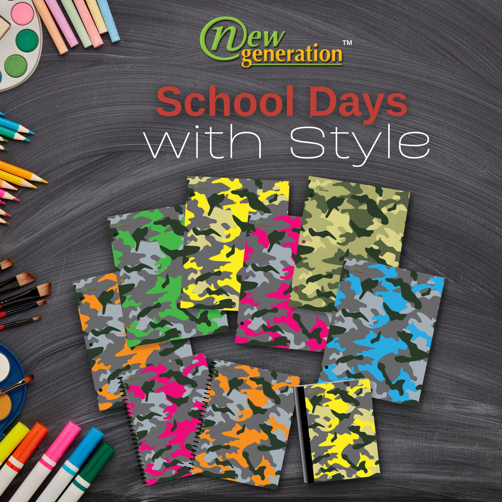 New Generation Camouflage 2-Pocket Folders, 12" x 9.25" Fashion School Folders with Two Pockets, 6 Count