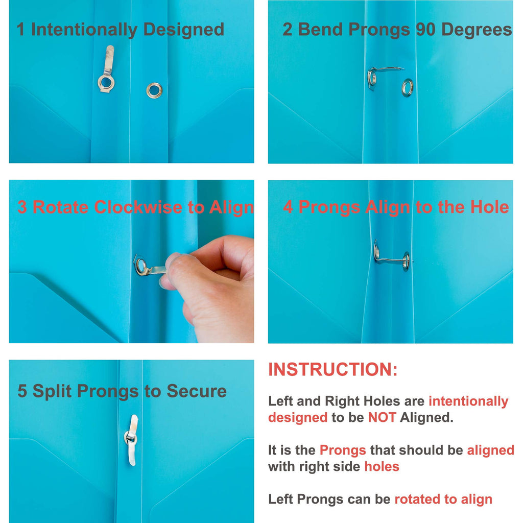 Youngever 6 Pack Heavy Duty Plastic Two Pocket Folders with 3 Prongs, Metal Prongs Fastener, Heavy Duty Plastic 2 Pocket Folder, in 6 Colors