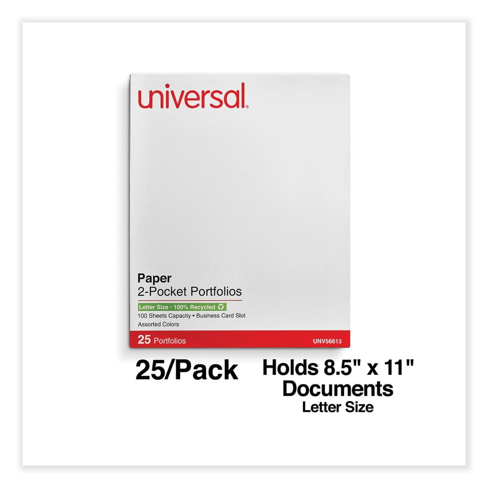 Universal UNV56613 11 in. x 8.5 in. Embossed Leather Grain Paper 2-Pocket Portfolio - Assorted (25/Box)
