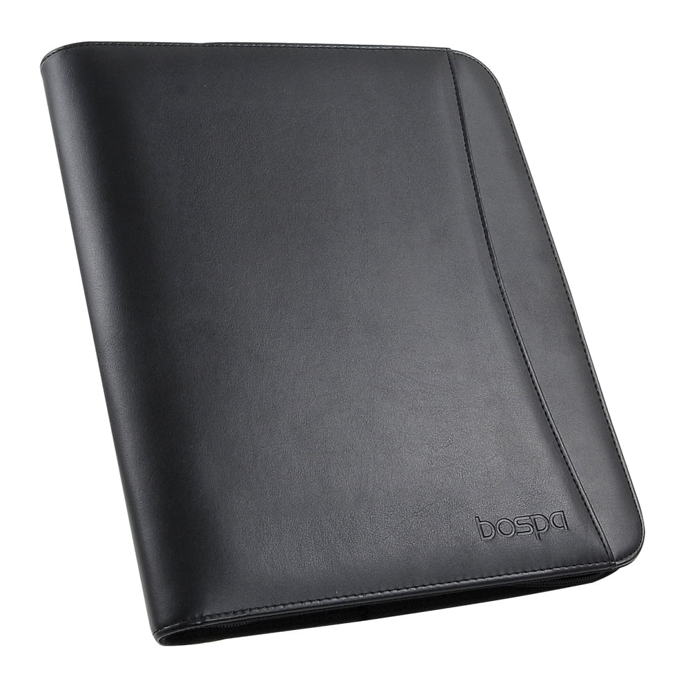 Bospa Padfolio Portfolio Folder/Multi Function Folder/Business Folder with Zippered Closure and Professional Leather (Black)