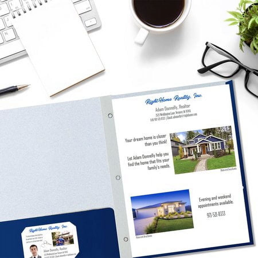 Better Office Products Blue Paper 2 Pocket Folders with Prongs, Blue, 50 Pack