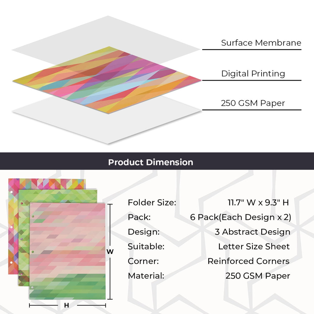 Y YOMA 6 Pack 2 Pocket Folder Letter Size Decorative Binder Folders with Pockets 3 Hole Punch Folder Paper Cute Project Folders Two Pocket 3 Ring File Folder for School Office Home, Abstract Design