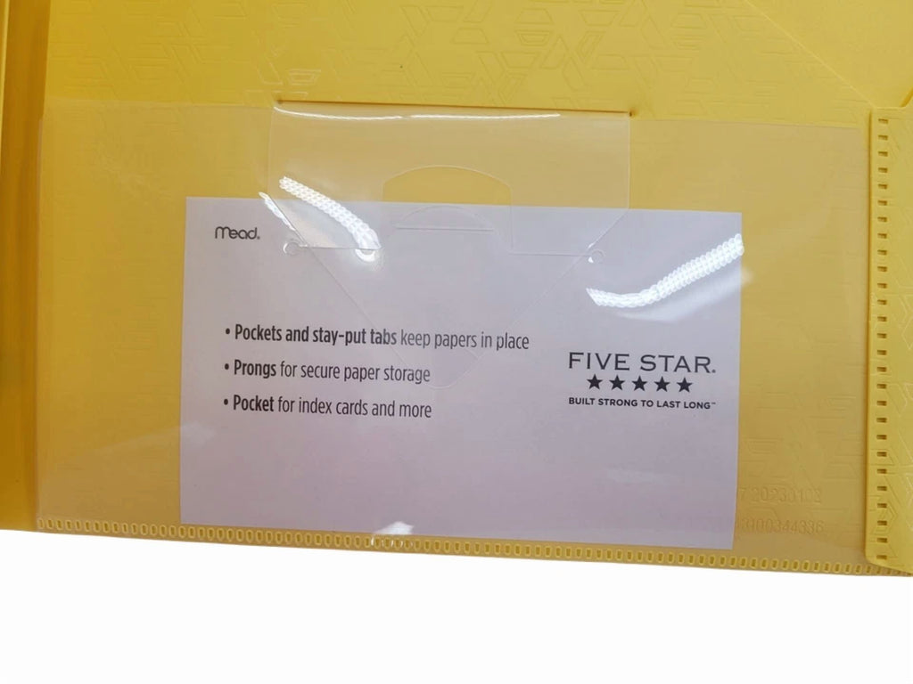 Lot 3 Five Star 2 Pocket Folder & Prong Fasteners, Stay-Put Folders, Yellow New