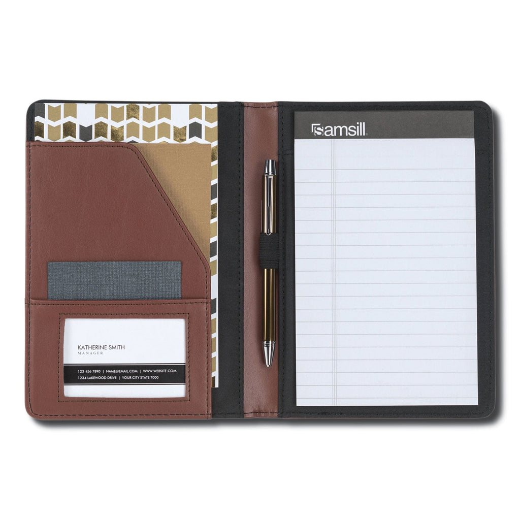 Samsill Contrast Stitch Leather Padfolio, 6 1/4w X 8 3/4h, Open Style, Brown