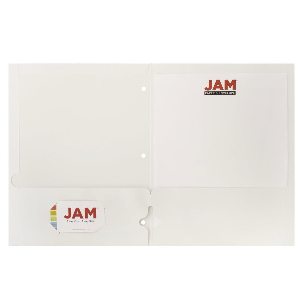 JAM Paper Glossy 3 Hole Punch Folders, White, 25/Pack