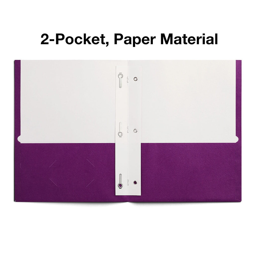 Staples School Grade 2 Pocket Folder with Fasteners Purple 25/BX 27544-CC