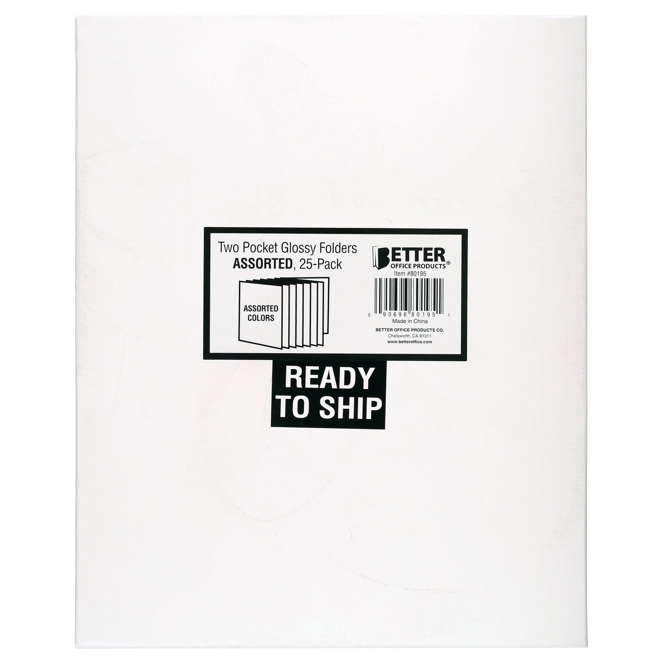 Better Office Products - Pocket folder - 2 compartments - for Letter A Size (8.5 in x 11 in) - capacity: 100 sheets - black, red, blue, purple, orange, green, yellow (pack of 25)