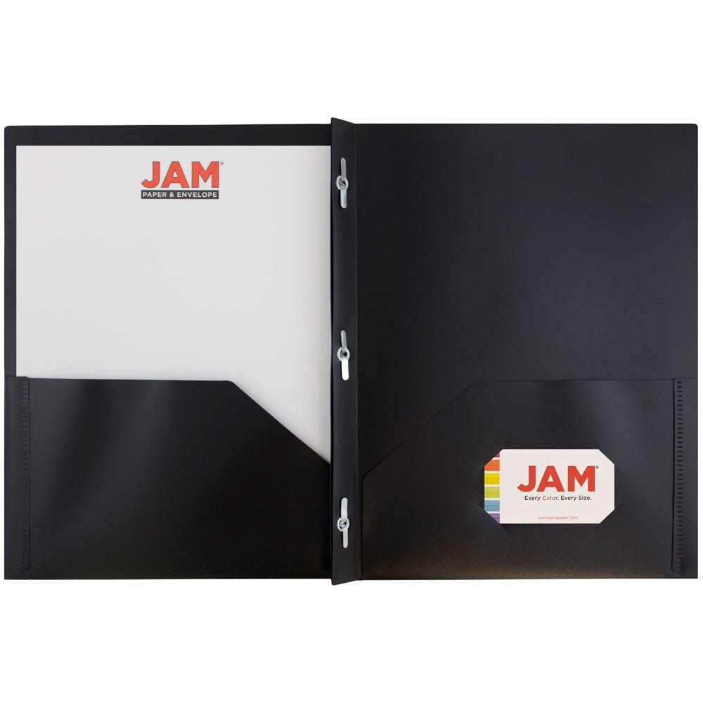 JAM Paper Medium Weight Plastic Presentation Folder with Clasps, Black, 6/pack