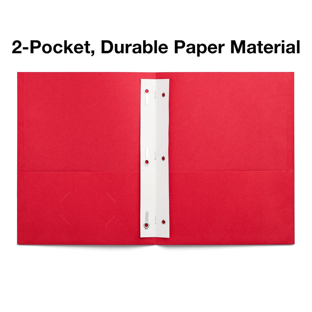 Staples 10% Recycled Smooth 2-Pocket Paper Presentation Folder with Fasteners Red 10/Pack (13390-US)