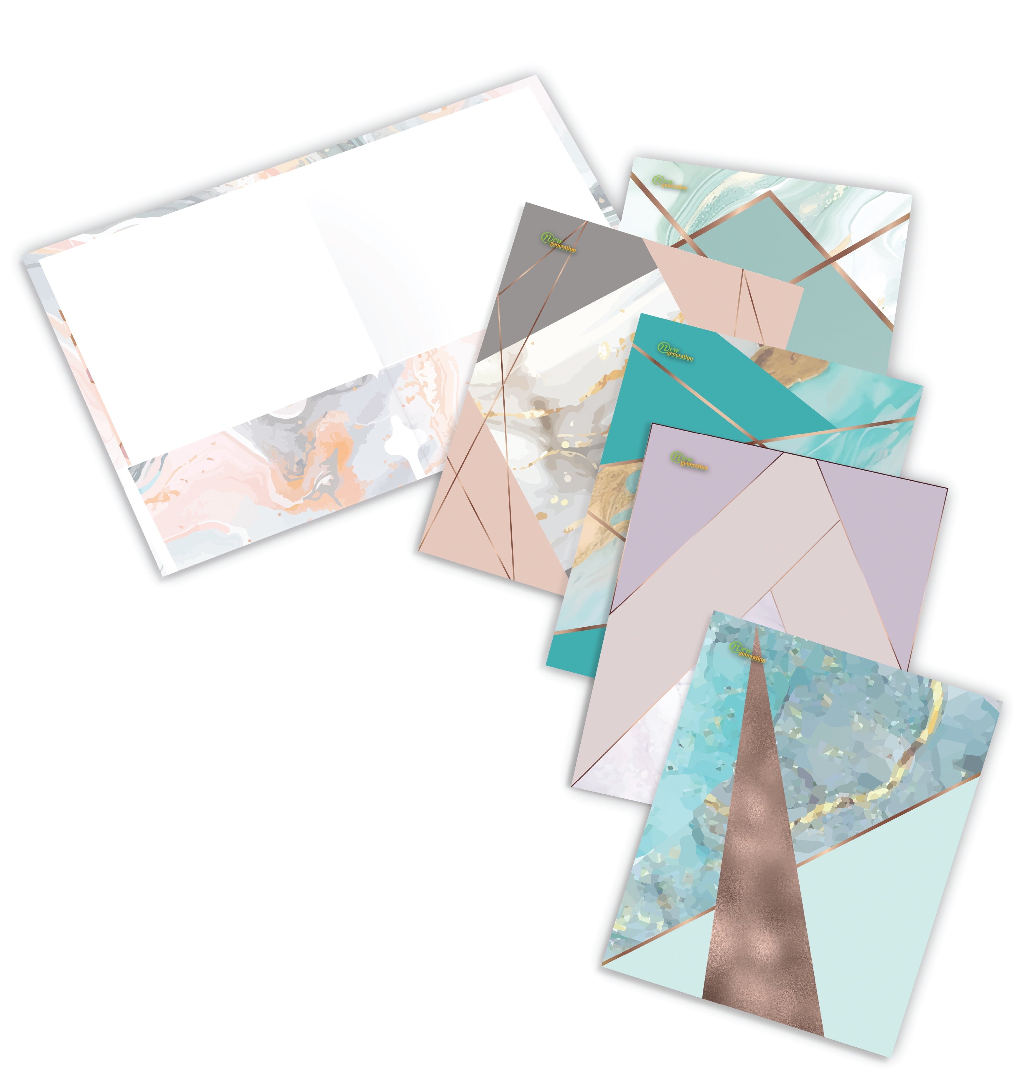 New Generation Geometric 2-Pocket Folders, Multicolor, 6 Count