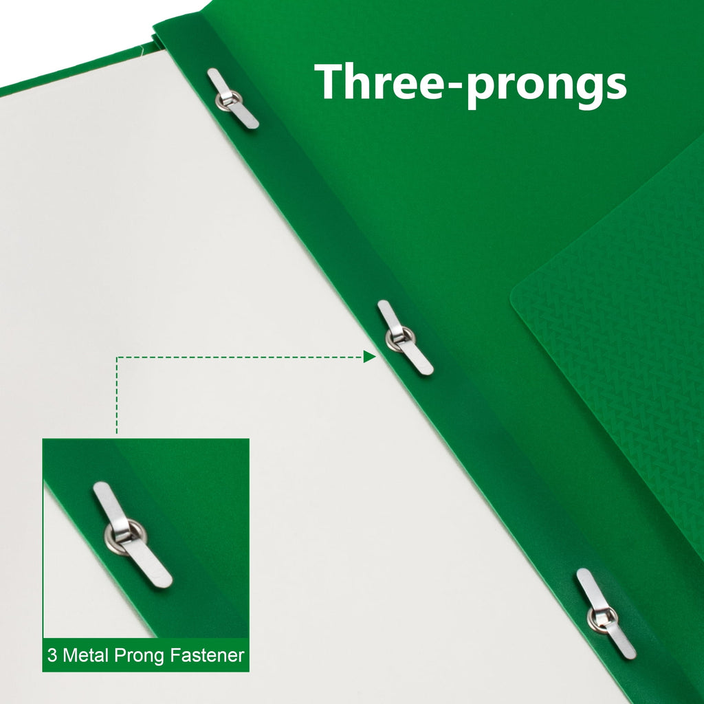Vivin 10-Pack Plastic Folders with 3 Prongs and 2 Pockets, Green Lighting Pattern