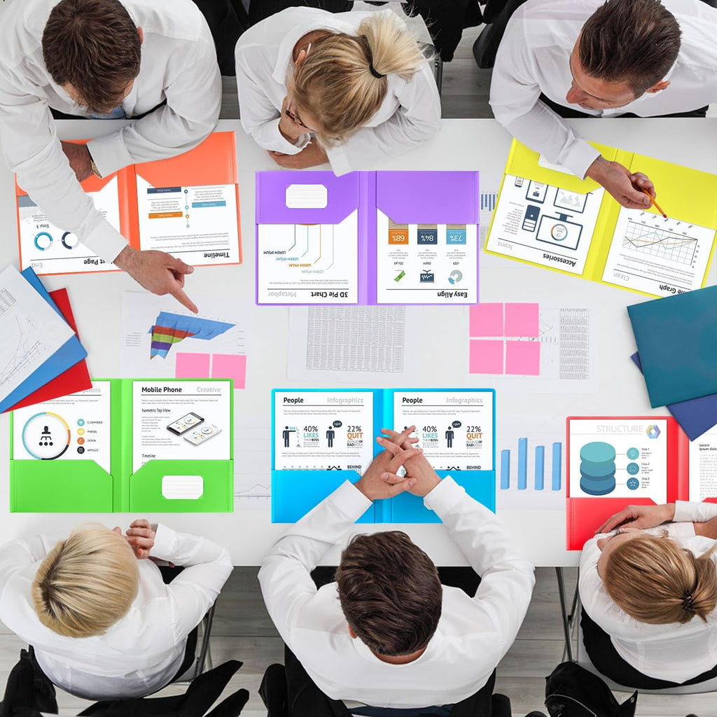 XKDOUS 12 Packs Plastic Folders with Pockets, Heavy Duty Two Pocket Folder, Plastic File Pocket Folders for Paper, School Office Document, Letter Size