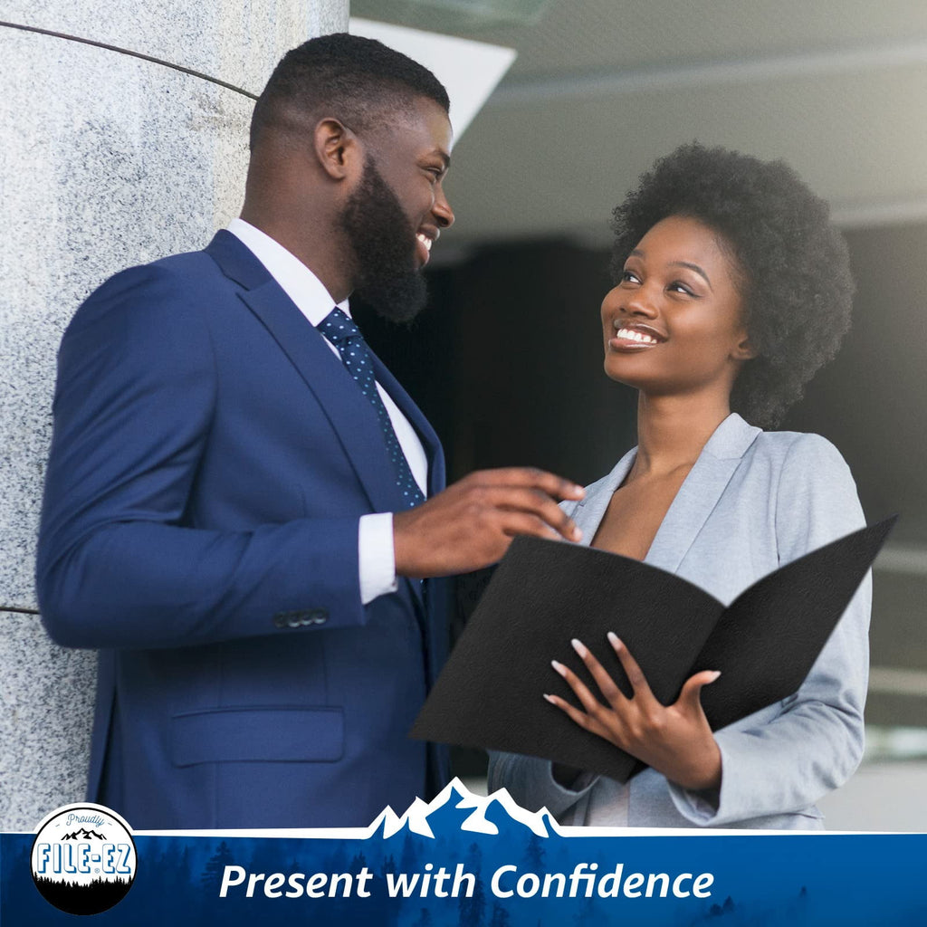 FILE-EZ Two-Pocket Folders, Black, 25-Pack, Textured Paper, Letter Size (EZ-52505), Made in USA