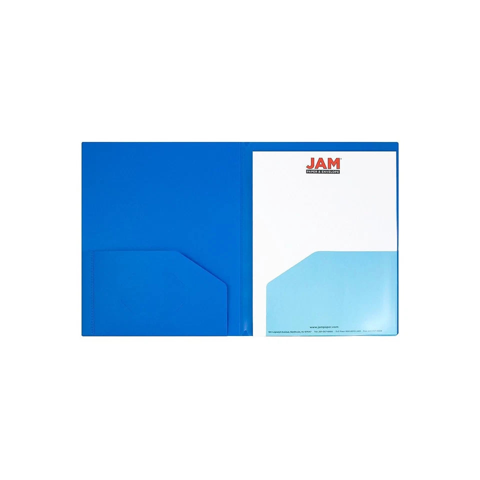 Jam Paper Heavy Duty Plastic Multi-Pocket Folders 4 Pocket Organizer Blue