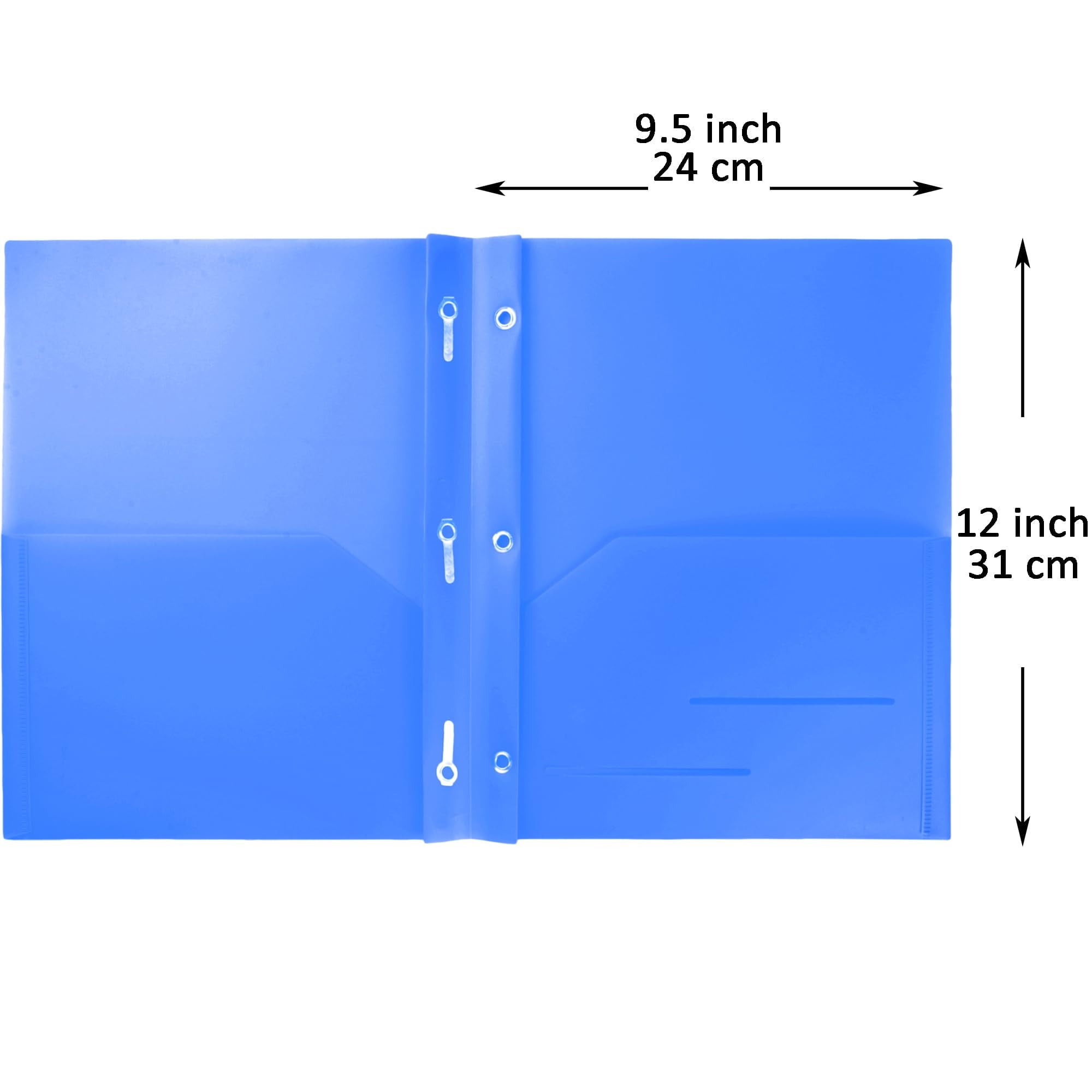 Youngever 6 Pack Heavy Duty Plastic Two Pocket Folders with 3 Prongs, Metal Prongs Fastener, Heavy Duty Plastic 2 Pocket Folder (Blue)