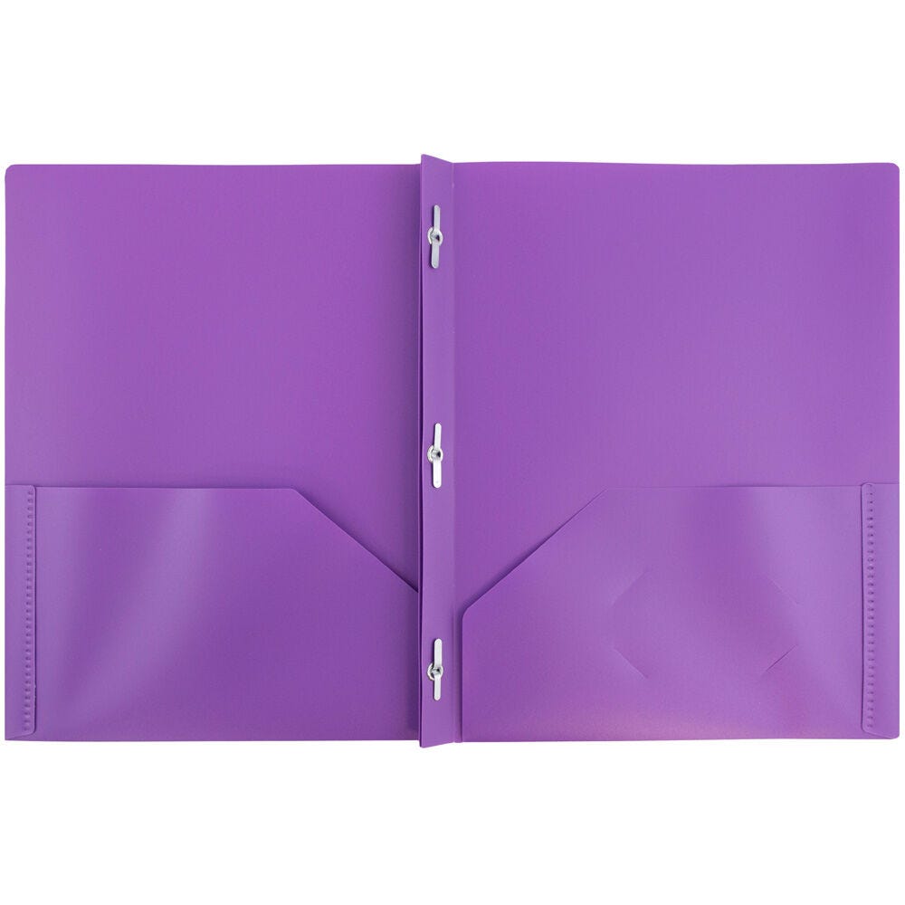 JAM Paper Plastic 2 Pocket School POP Folders with Metal Prongs Fastener Clasps, Purple, 3/Pack