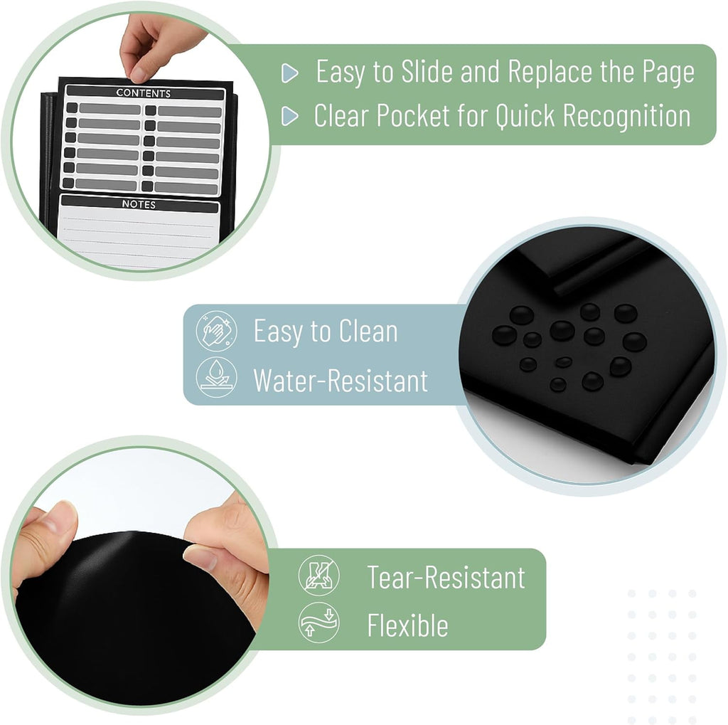 Black Plastic Folders with Pockets and Prongs, 24 Pack, Letter Size, Black Flexible Plastic Folders with Prongs, Clear Front Pocket and Card Slot