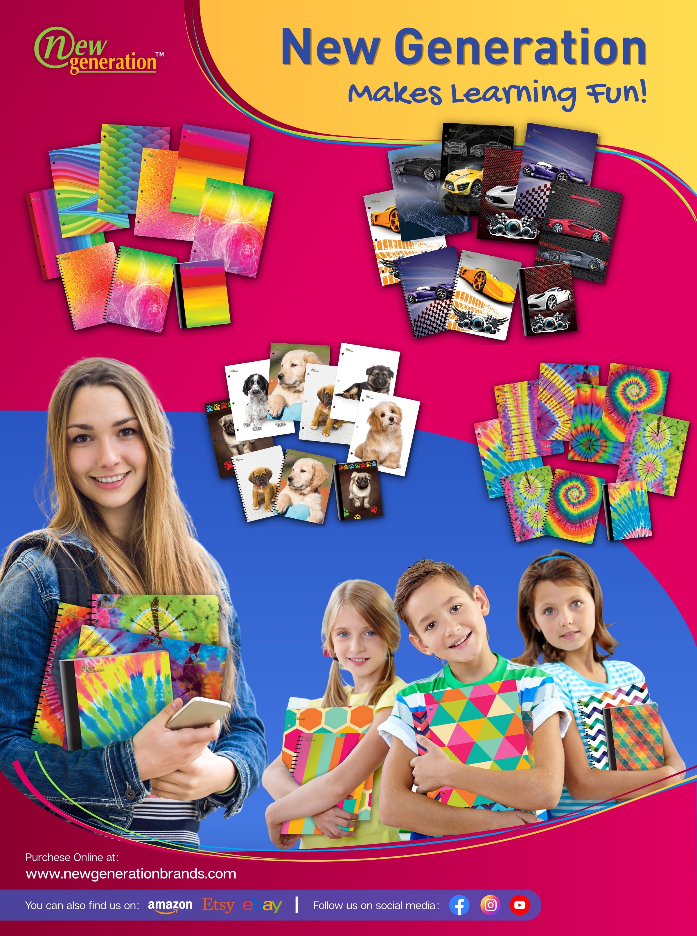 New Generation Wild Life Fashion School 2-Pocket Folders, Assorted Colors, 6 Count