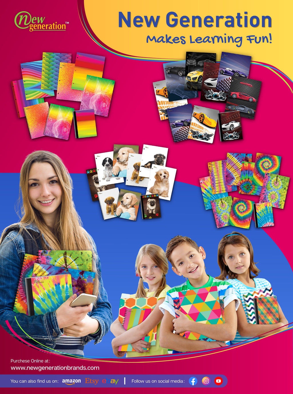 New Generation 2-Pocket Folders, Assorted Pattern Designs , 6 Count