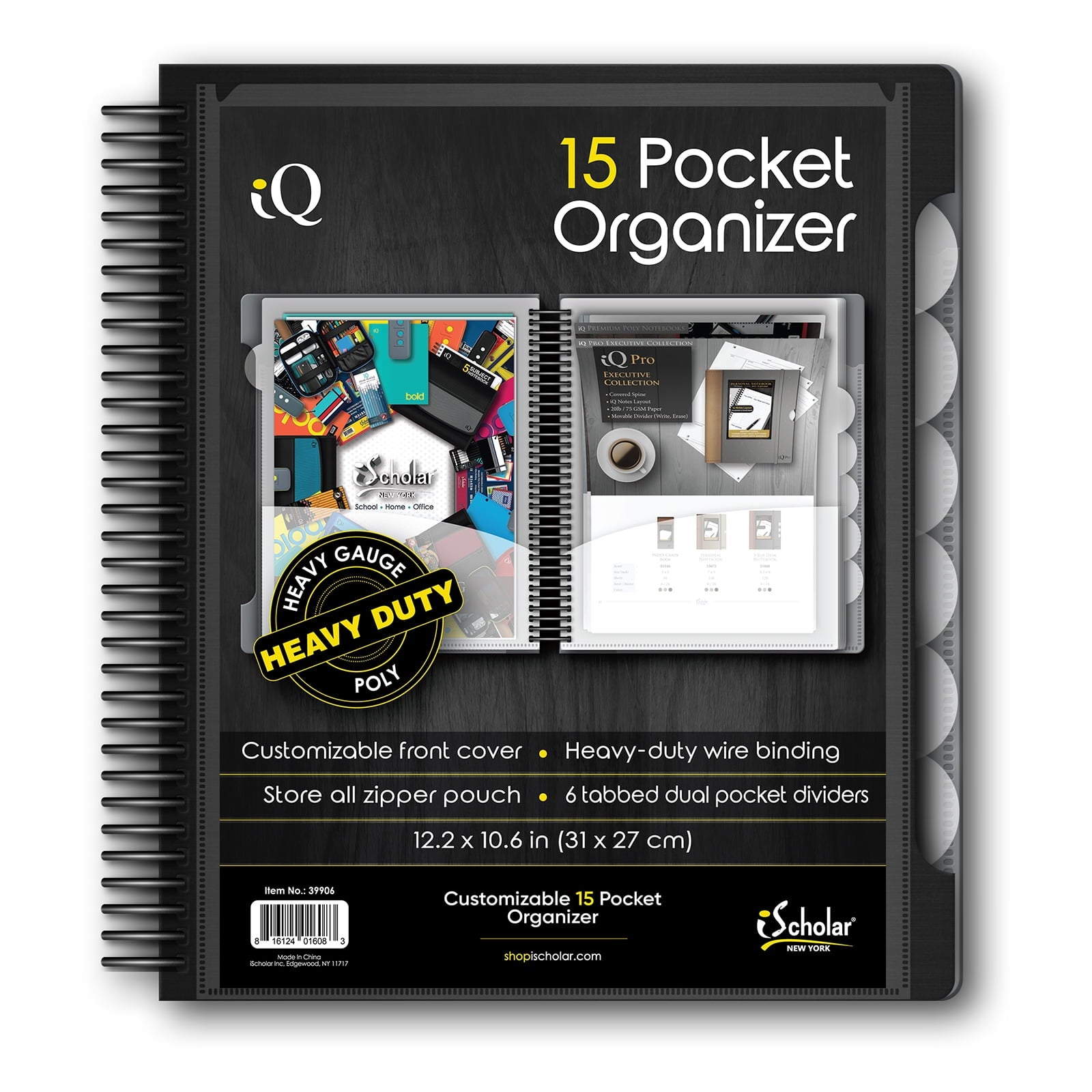 IQ iScholar 15 Pocket Organizer, 12.2 x 11", Tabbed Dividers, Color Will Vary (39906)