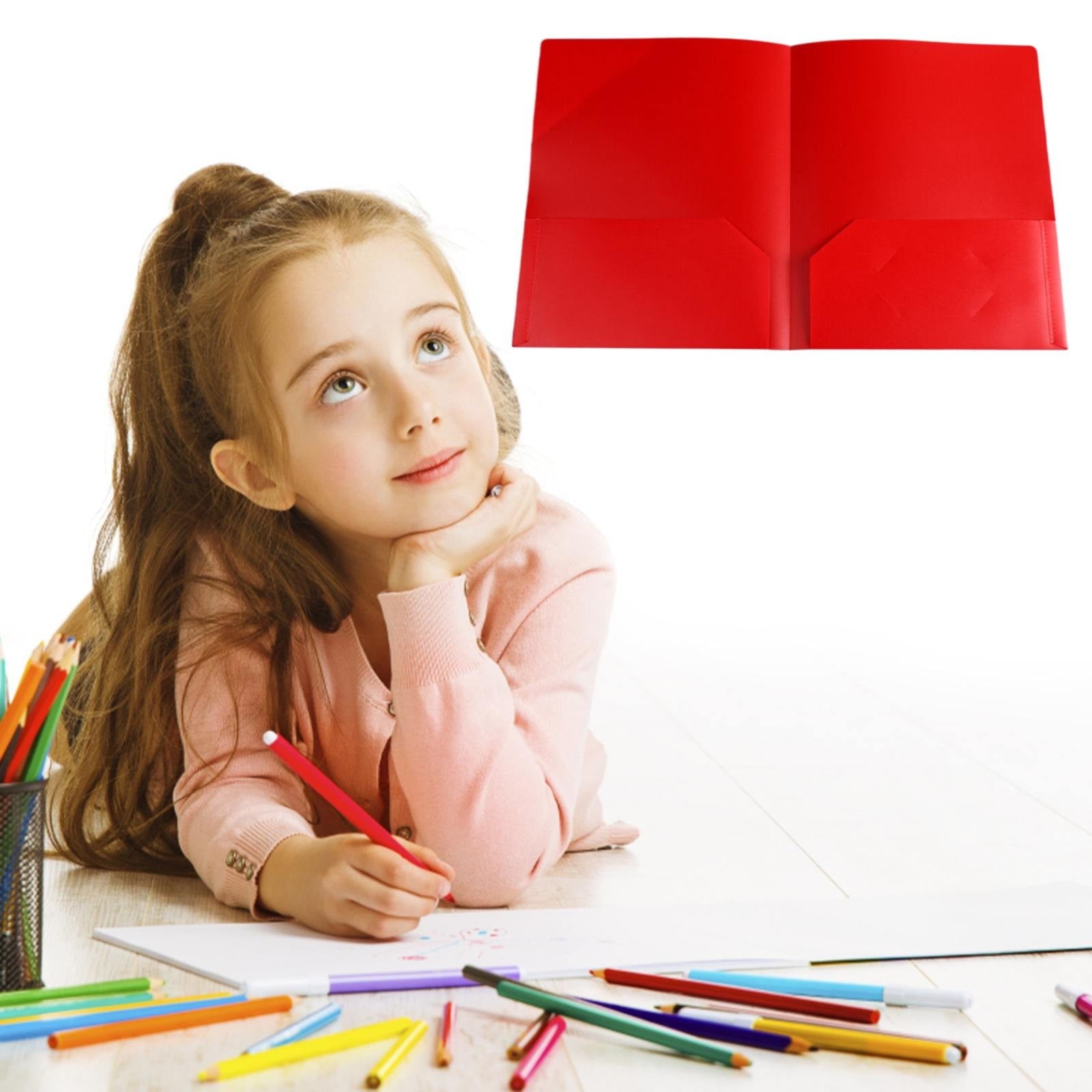 Plastic Folders with Pockets (1 Pack, 7Colors), Poly FoldersDurable Heavy Duty File Folders with Business Card Slot, 2-Pocket Folder for work and Office,Letter Size(Red)