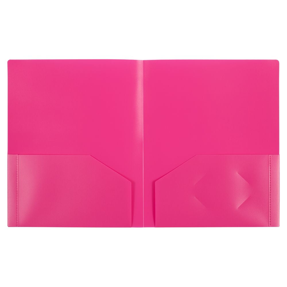 JAM Paper Heavy Duty Plastic Two Pocket Presentation Folders, Fuchsia Pink, 108/pack