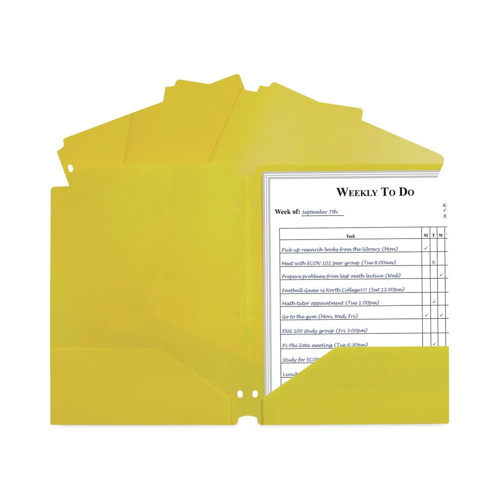 C-Line Two-Pocket Heavyweight Poly Portfolio Folder with Three-Hole Punch, Yellow, Pack of 25