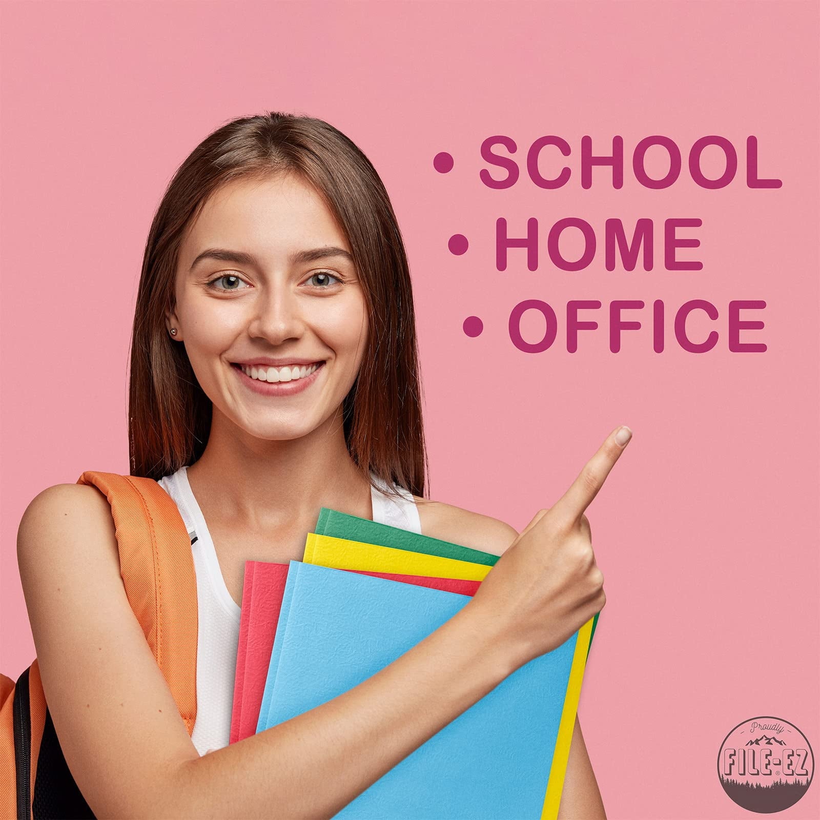 FILE-EZ Two-Pocket Folders with 3-Prong Fasteners, Assorted Colors, 25-Pack, Durable Textured Paper, Matte Finish, Letter Sheet Size (EZ-62500), Made in USA