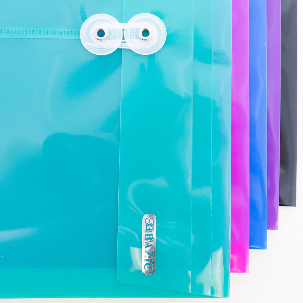 BAZIC Poly Envelope Binder Pocket Folder, 3 Hole Punched, Clear Letter A4 Size Document Folder (5/Pack), 1-Pack