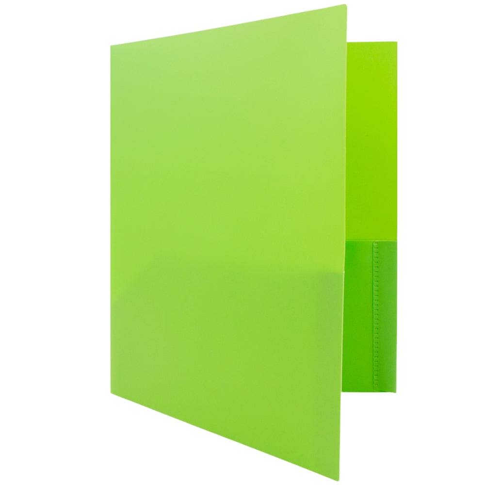 JAM Paper Plastic 2 Pocket School POP Folders, Lime Green, 6 per Pack