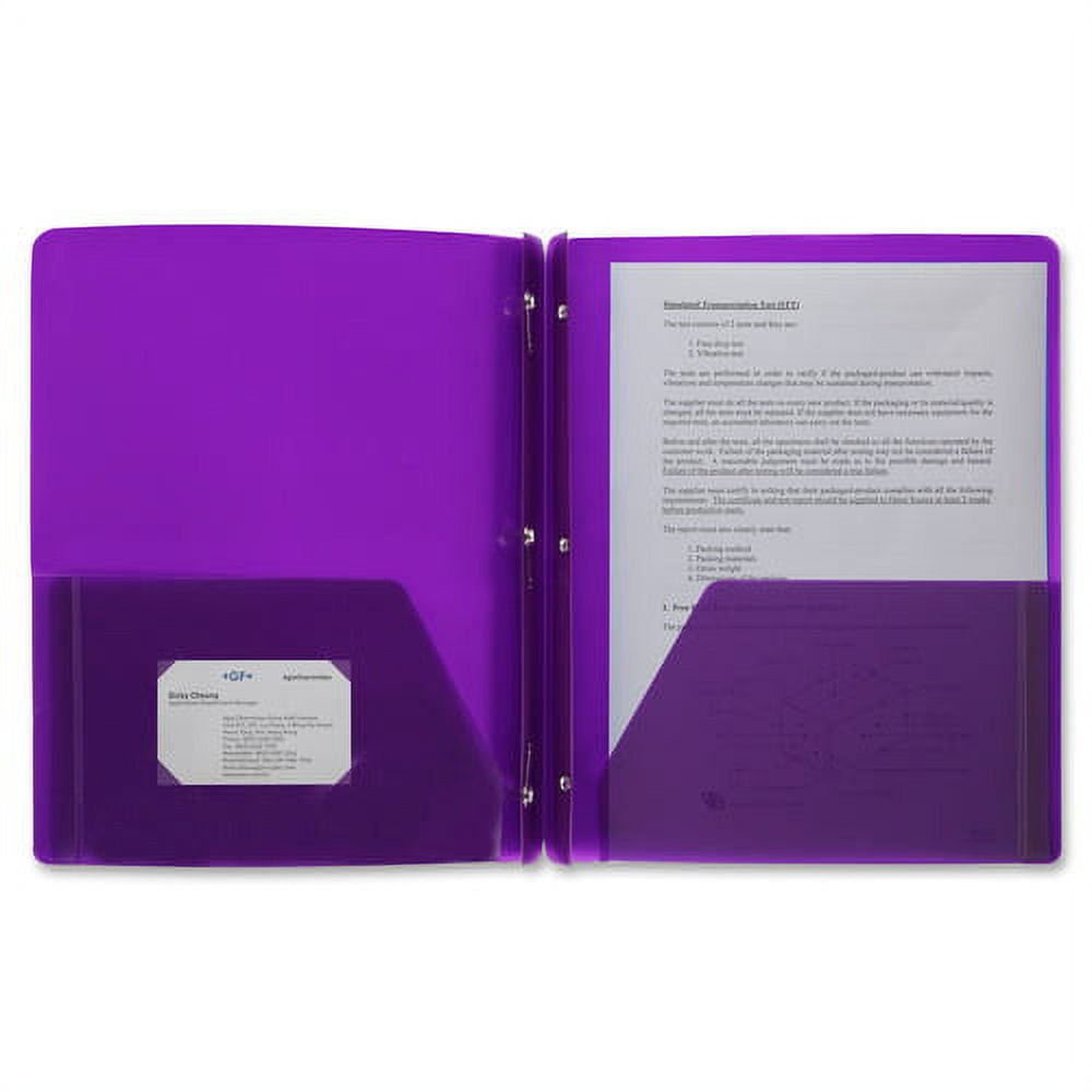 Business Source 3-Hole Punched Poly Portfolios Letter - 8 1/2" x 11" Sheet Size - 50 Sheet Capacity - 3 x Prong Fastener(s) - 2 Pocket(s) - Poly - Purple - 1 Each