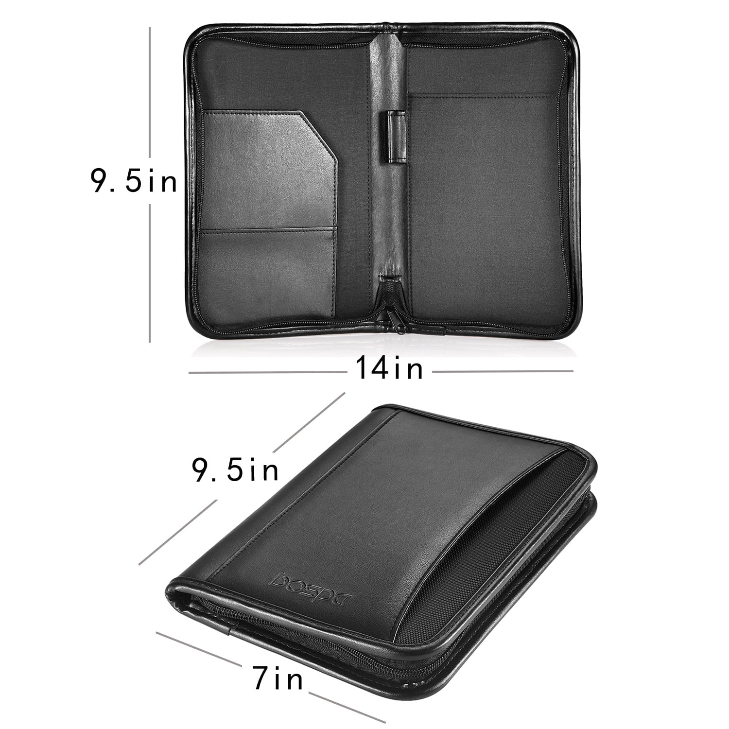 Bospa Padfolio Portfolio Folder/Multi Function Folder/Business Folder with Zippered Closure and Professional Leather 7 inch x 9.5 inch