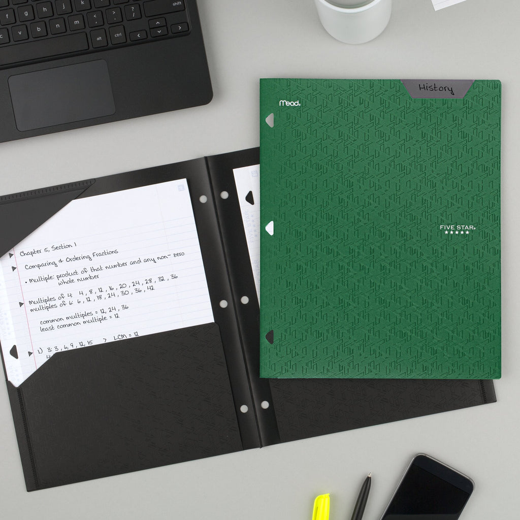 Five Star 2-Pocket Stay-Put Plastic Folder Forest Green - Pocket & Prong Folders