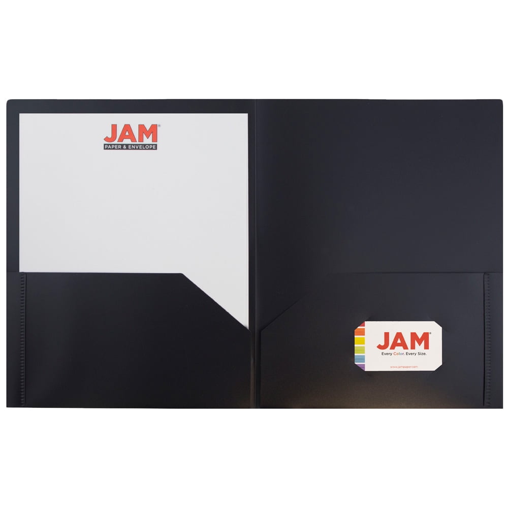 JAM Paper Plastic 2 Pocket School POP Folders, Black, 6/Pack