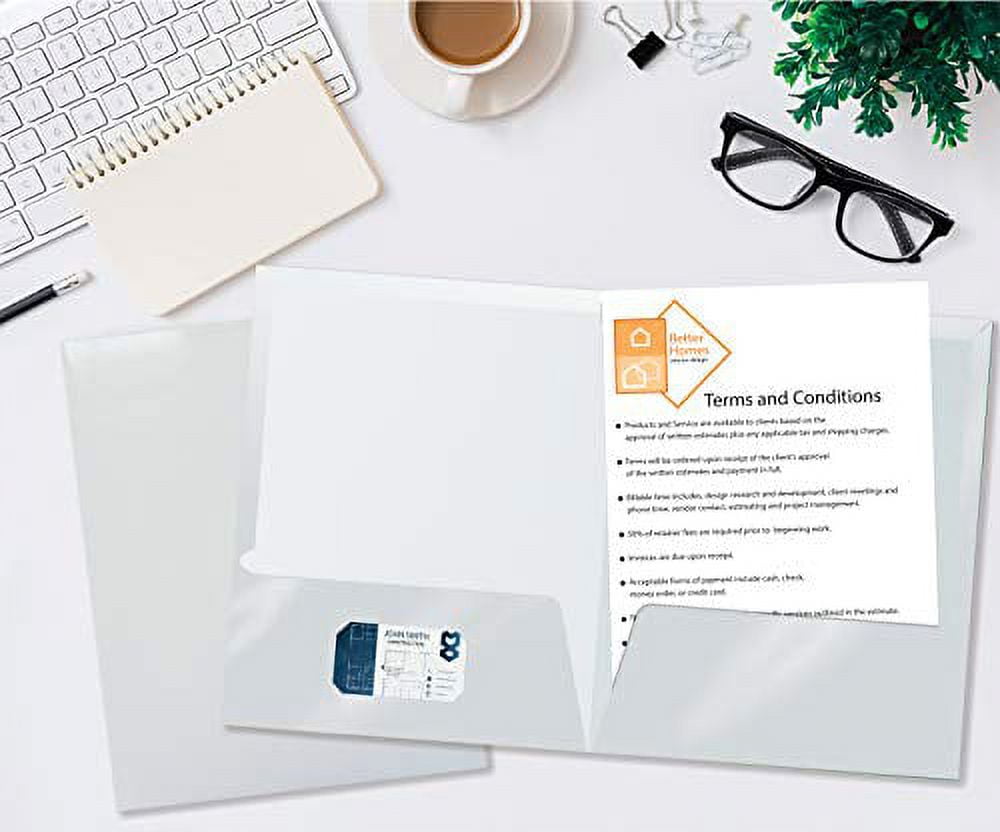 Better Office Products - Pocket folder - 2 compartments - for Letter A Size (8.5 in x 11 in) - capacity: 100 sheets - white (pack of 25)