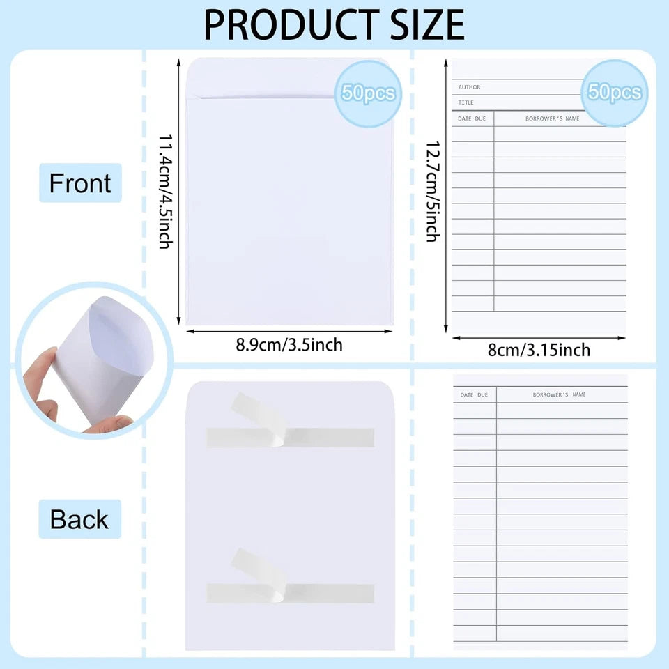 50 Pack Self Adhesive Library Pockets With Cards For Office Organization