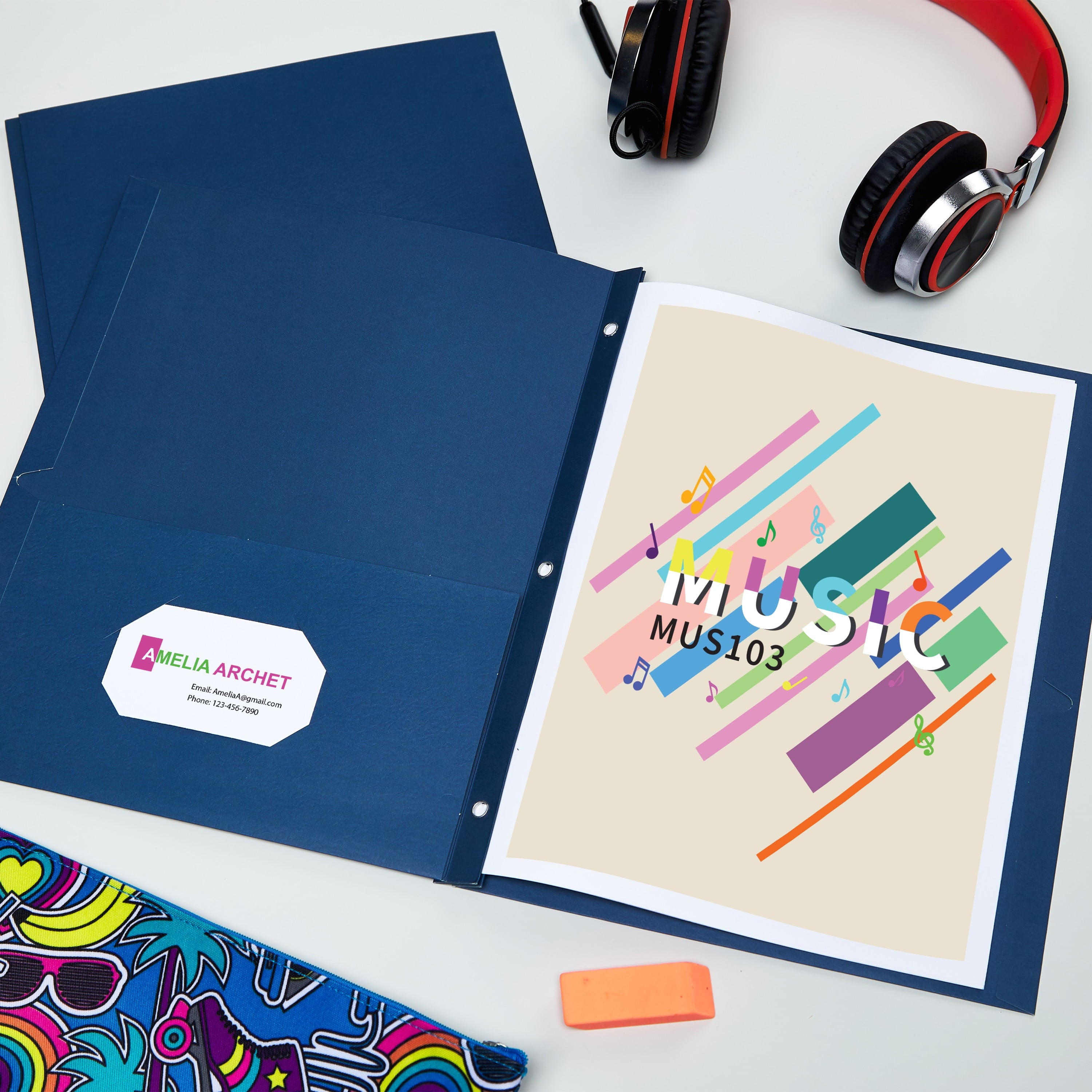 Two Pocket Folders with 3 Prong Fasteners, 25 Blue Folders (47975)