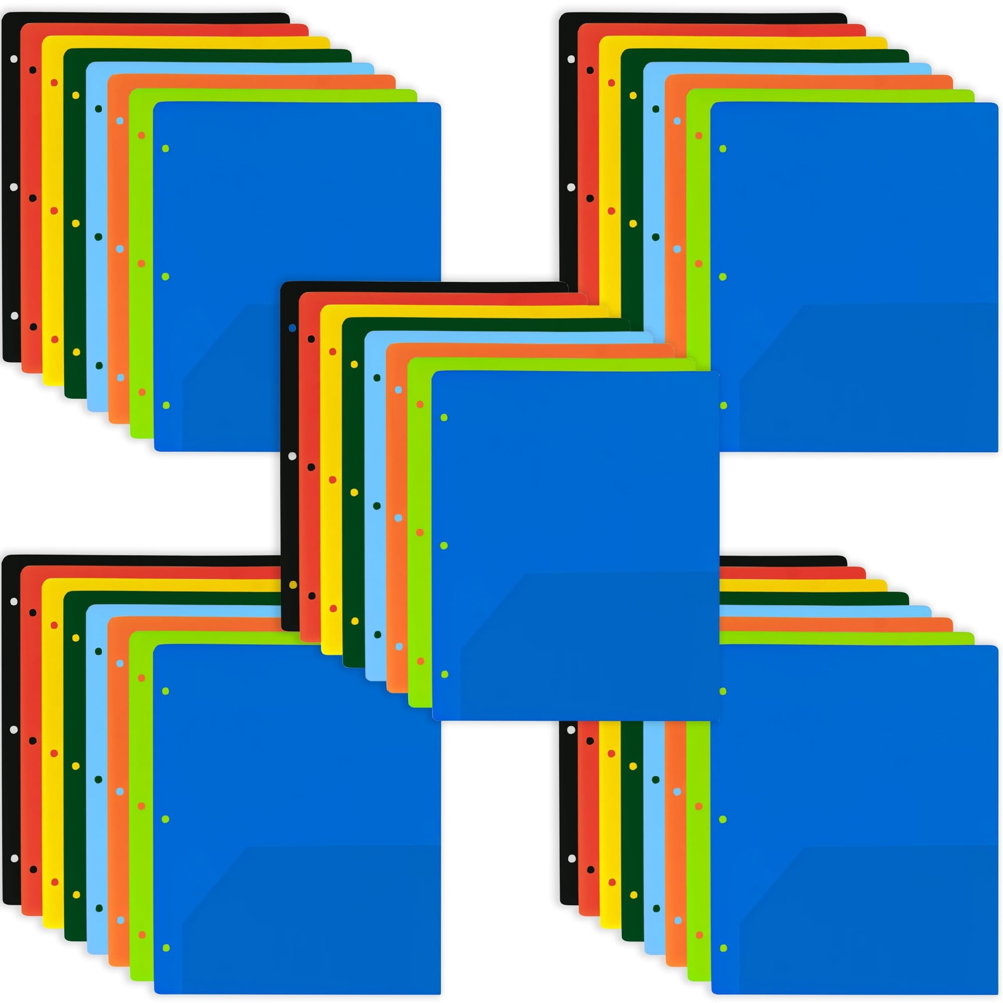 100 Pack of Bulk Wholesale Two Pocket Plastic Folders in 8 Assorted Colors for Filing Paper Work