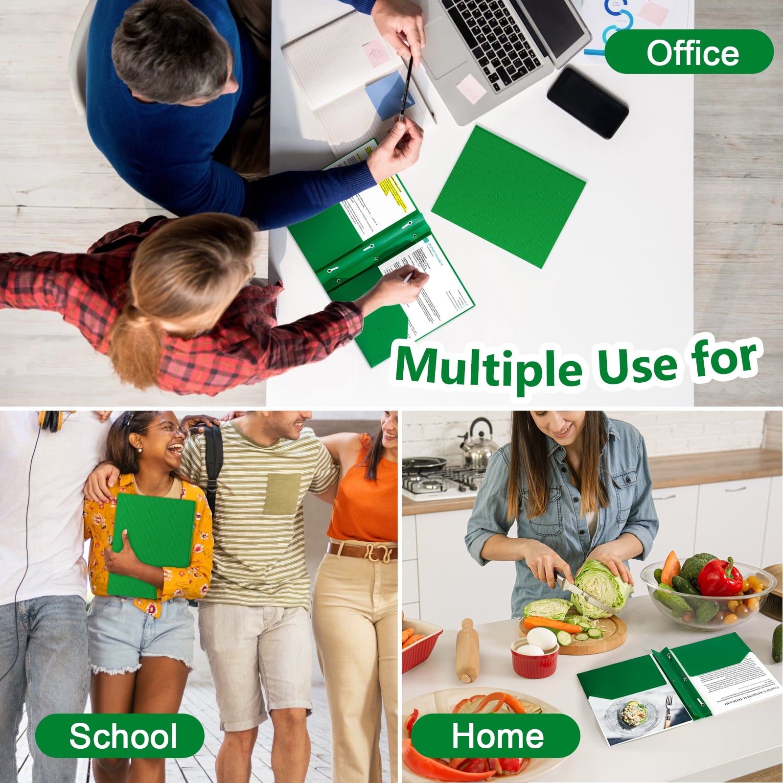 Vivin 10-Pack Plastic Folders with 3 Prongs and 2 Pockets, Green Lighting Pattern