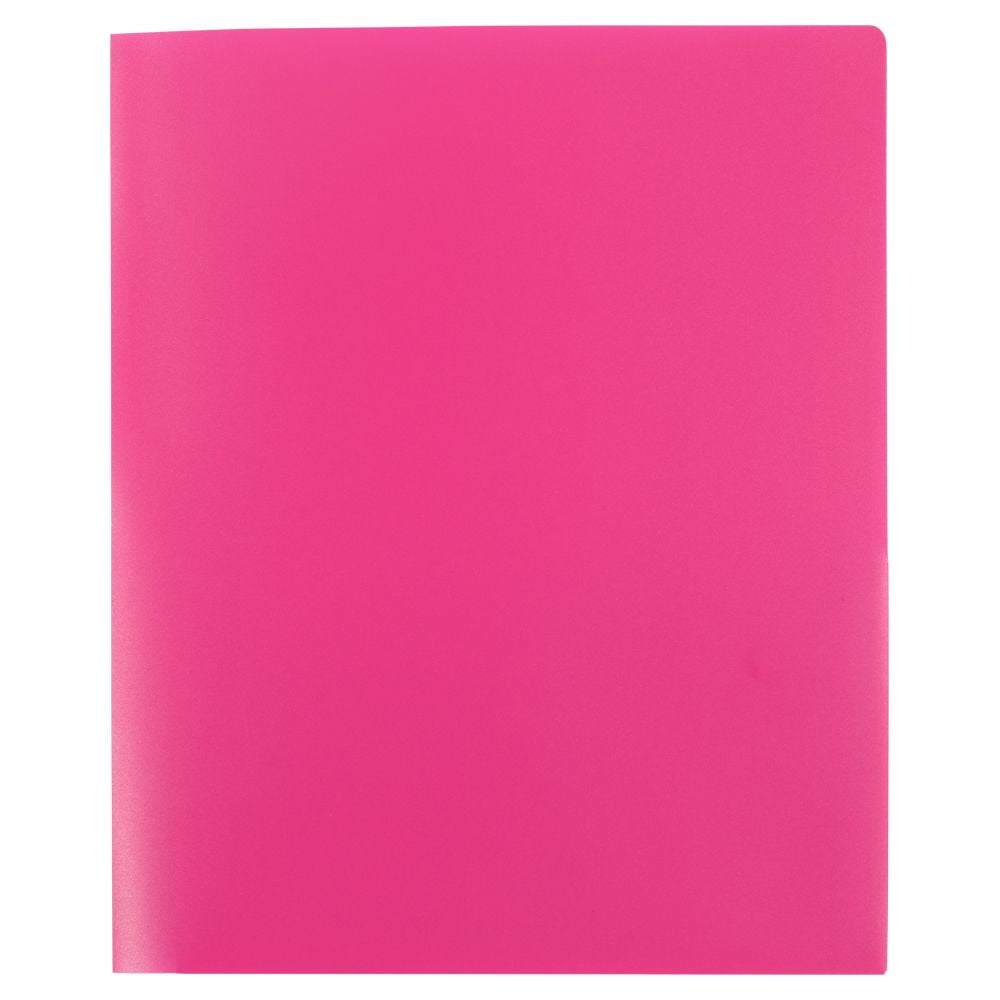 JAM Paper Heavy Duty Plastic Two Pocket Presentation Folders, Fuchsia Pink, 6 Pack