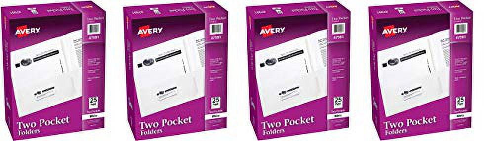 AVERY Two Pocket Folders, Holds up to 40 Sheets, Business Card Slot, 25 White Folders (47991) (Pack of 4)
