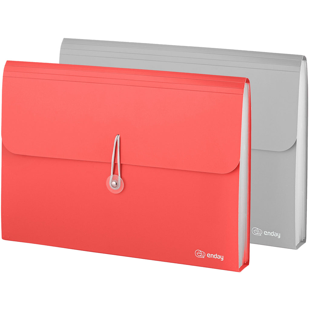 Accordian File Organizer, 7 Pocket Expanding File & Cover Folder with Labels, Plastic Portable Desktop Supplies Letter A4 Paper in Red and Grey (2 Pack) – by Enday