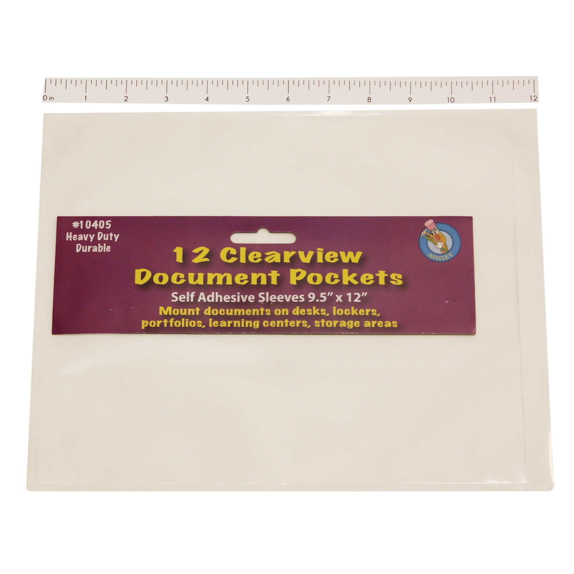 Ashley Productions Clear View Self-Adhesive Document Pocket 9" x 12", Pack of 12