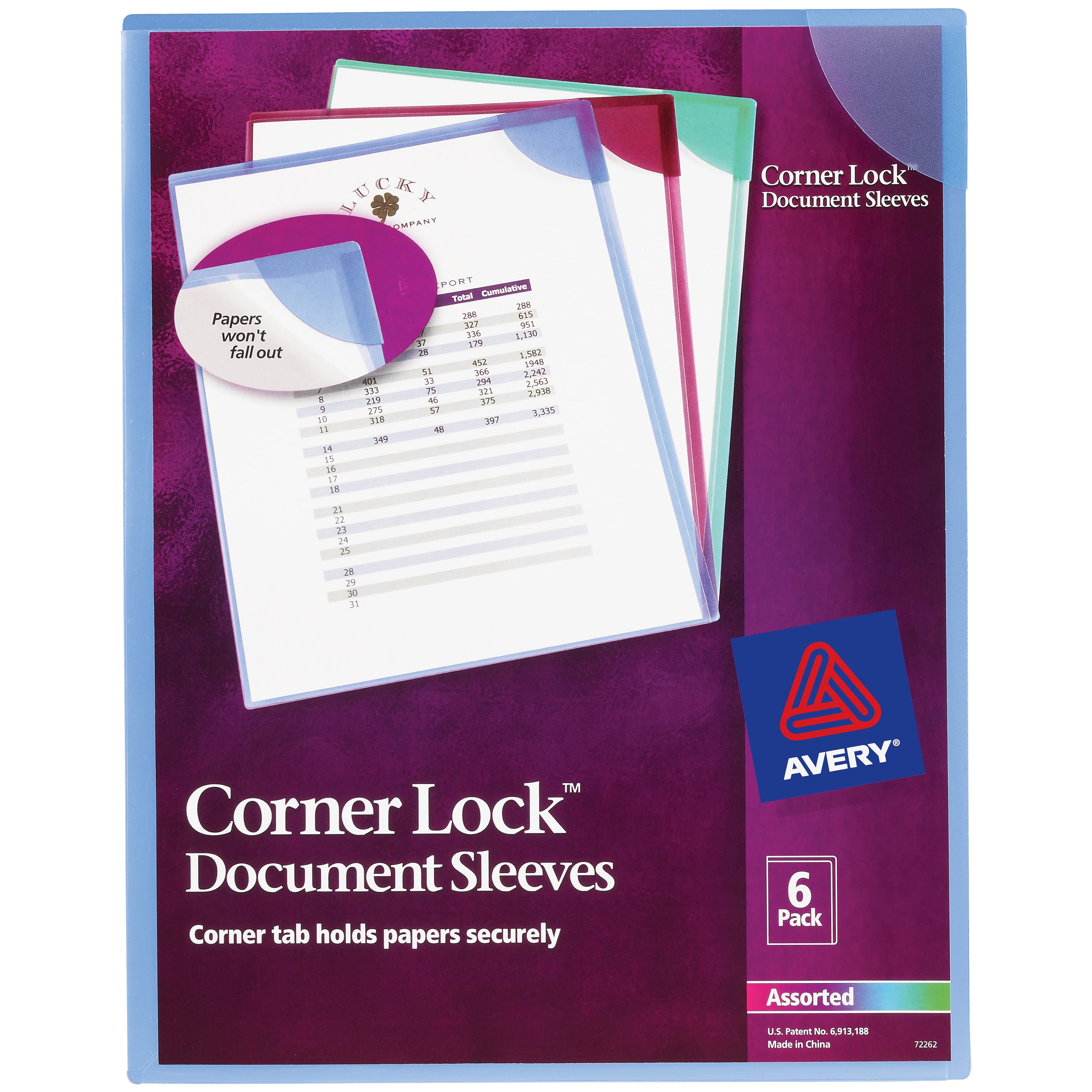 Avery Corner Lock Document Sleeves, 6 Sleeves (72262)