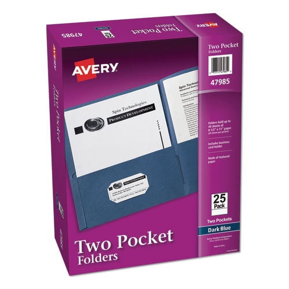 Avery Two-Pocket Folder, 40-Sheet Capacity, 11 x 8.5, Dark Blue, 25/Box, Each